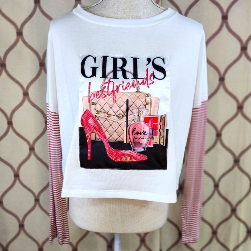 Together Clothing Cropped Long Sleeve Girl's Bestfriends Image Women's Size Med